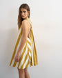 Topshop poplin halter deep hem mini trapeze dress in mustard contrast stripe
