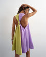 Topshop poplin halter deep hem mini trapeze dress in lilac and lime colour block