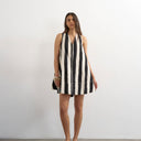 Topshop poplin halter deep hem mini trapeze dress in mono stripe