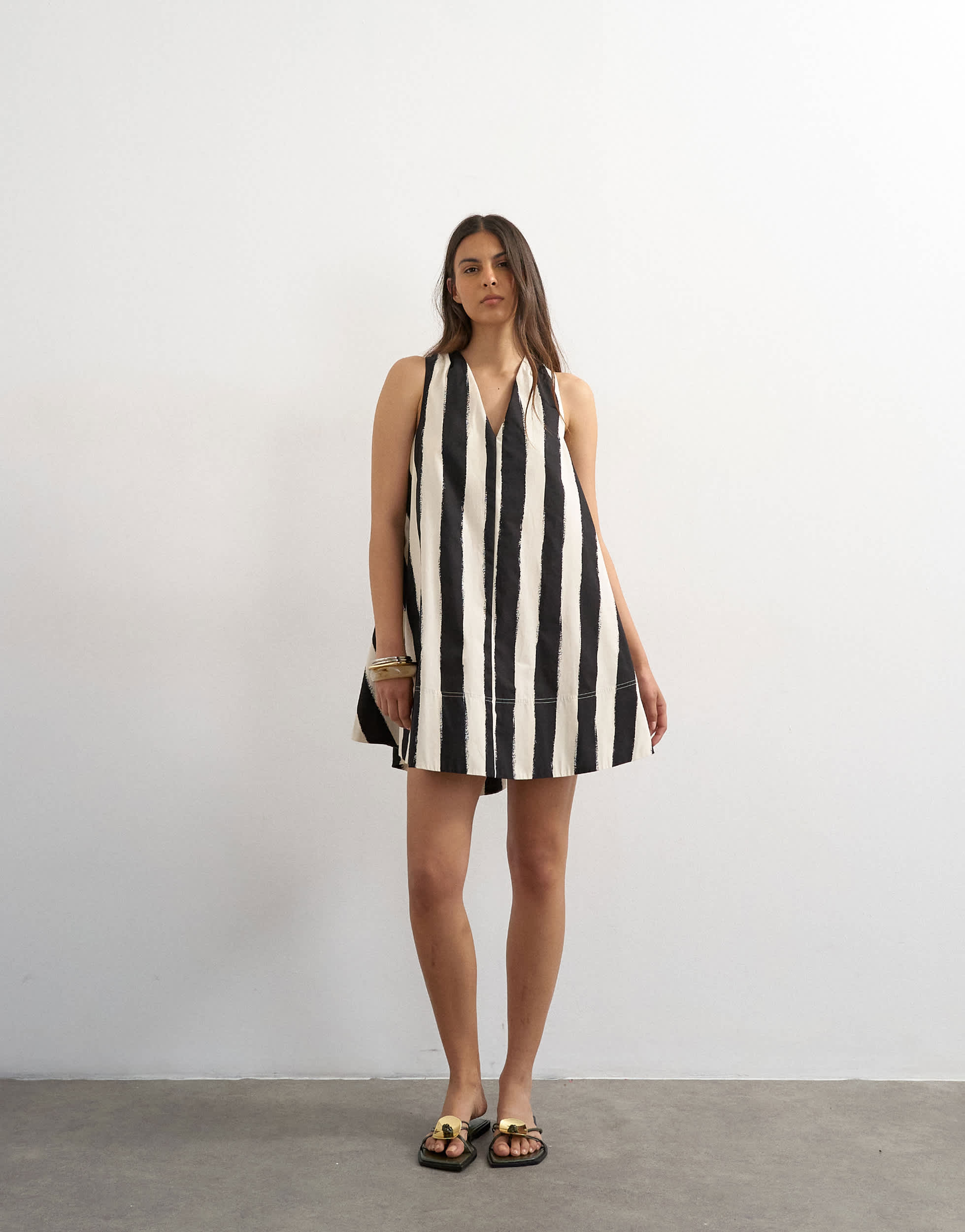 Topshop poplin halter deep hem mini trapeze dress in mono stripe