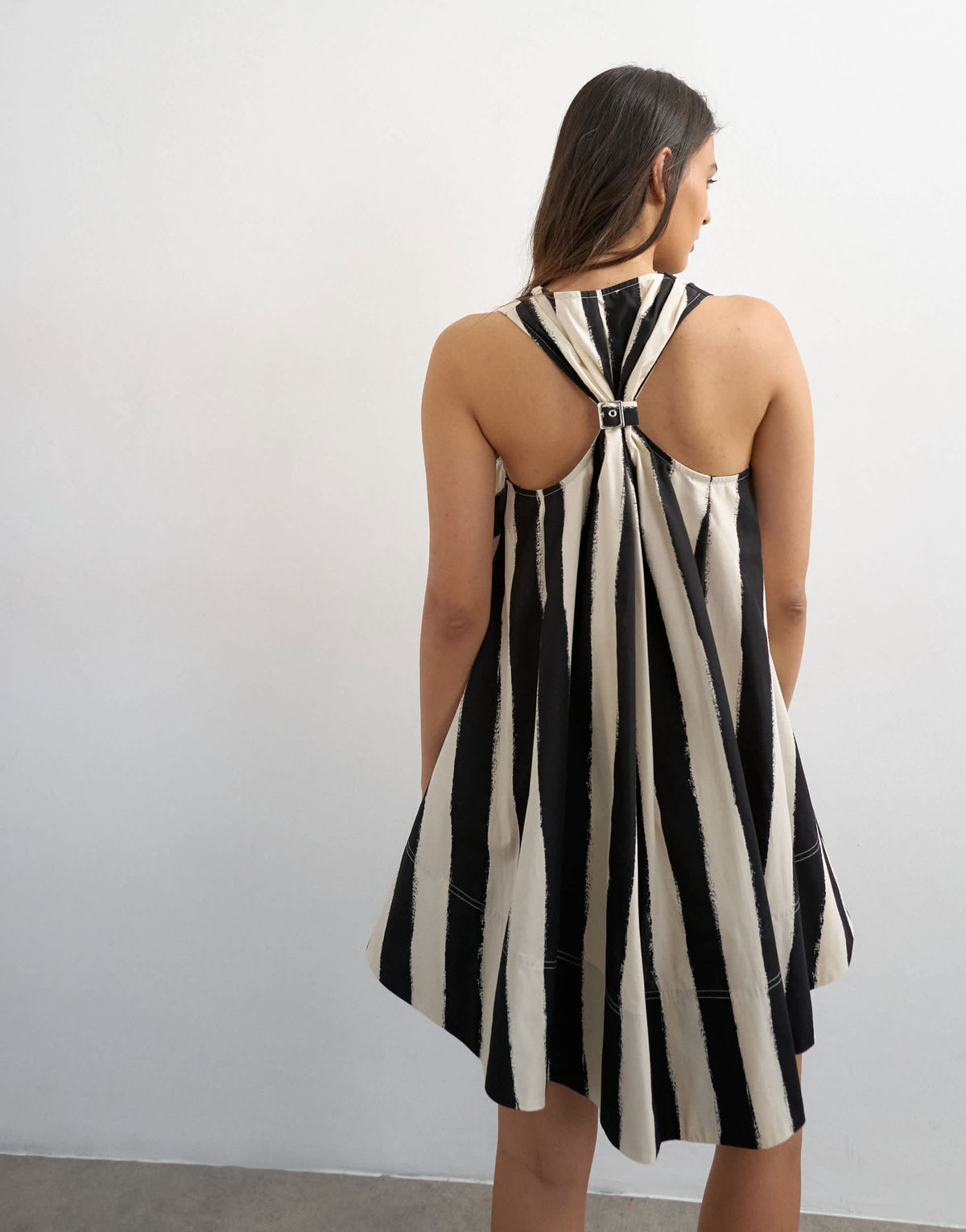 Topshop poplin halter deep hem mini trapeze dress in mono stripe