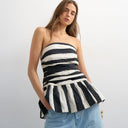 Topshop gathered bust bandeau with peplum hem in mono stripe