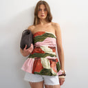 Topshop gathered bust bandeau with peplum hem in abstract print