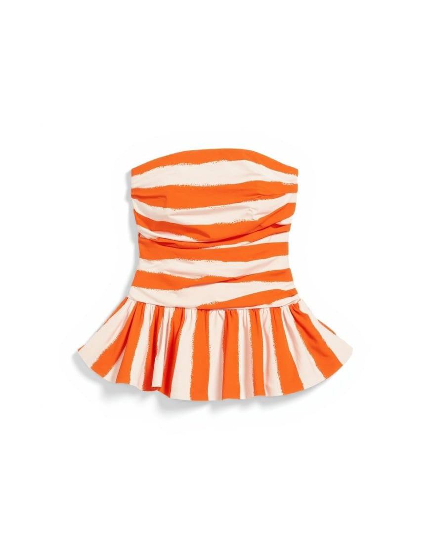 Topshop gathered bust bandeau with peplum hem in orange stripe