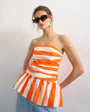 Topshop gathered bust bandeau with peplum hem in orange stripe