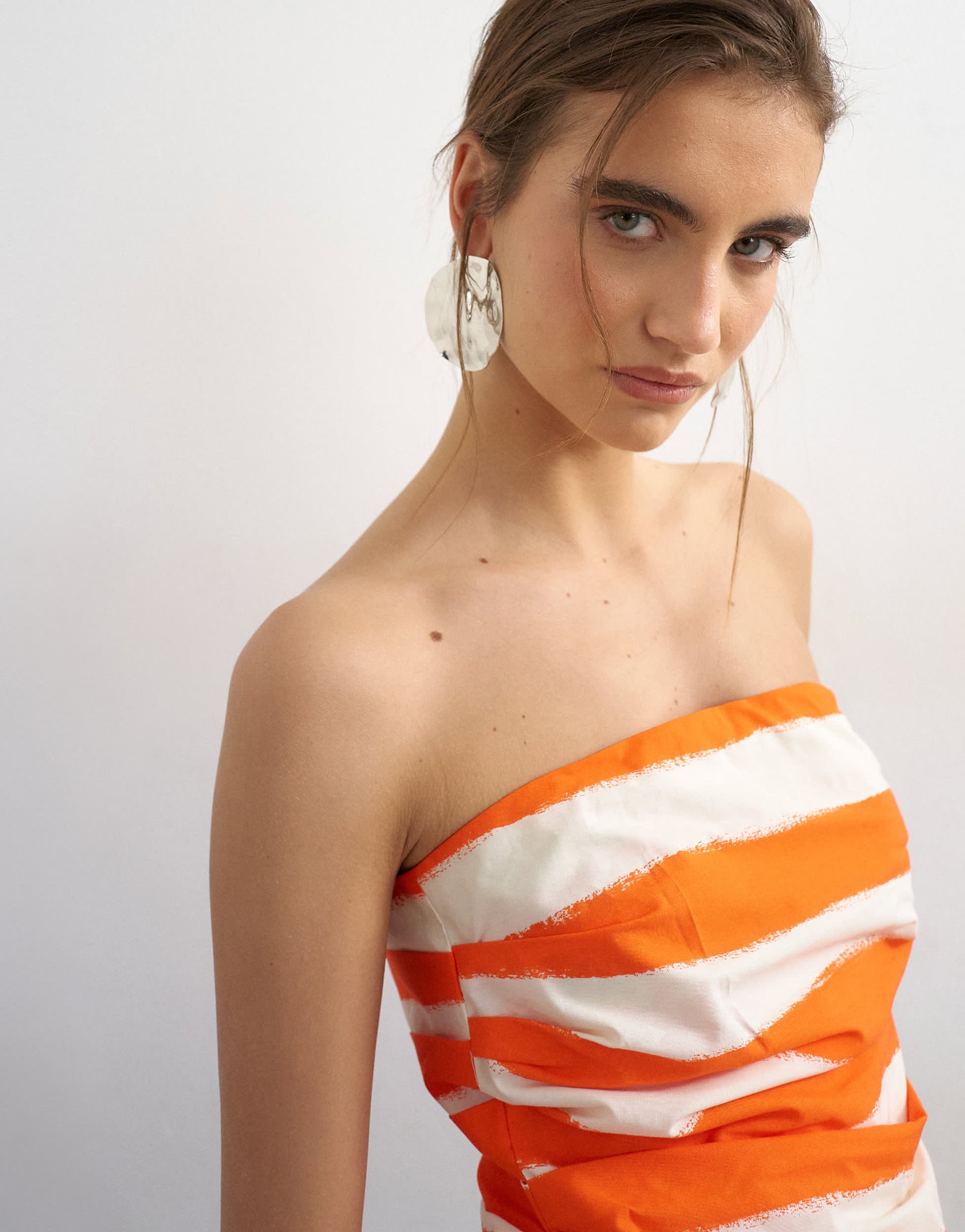 Topshop gathered bust bandeau with peplum hem in orange stripe