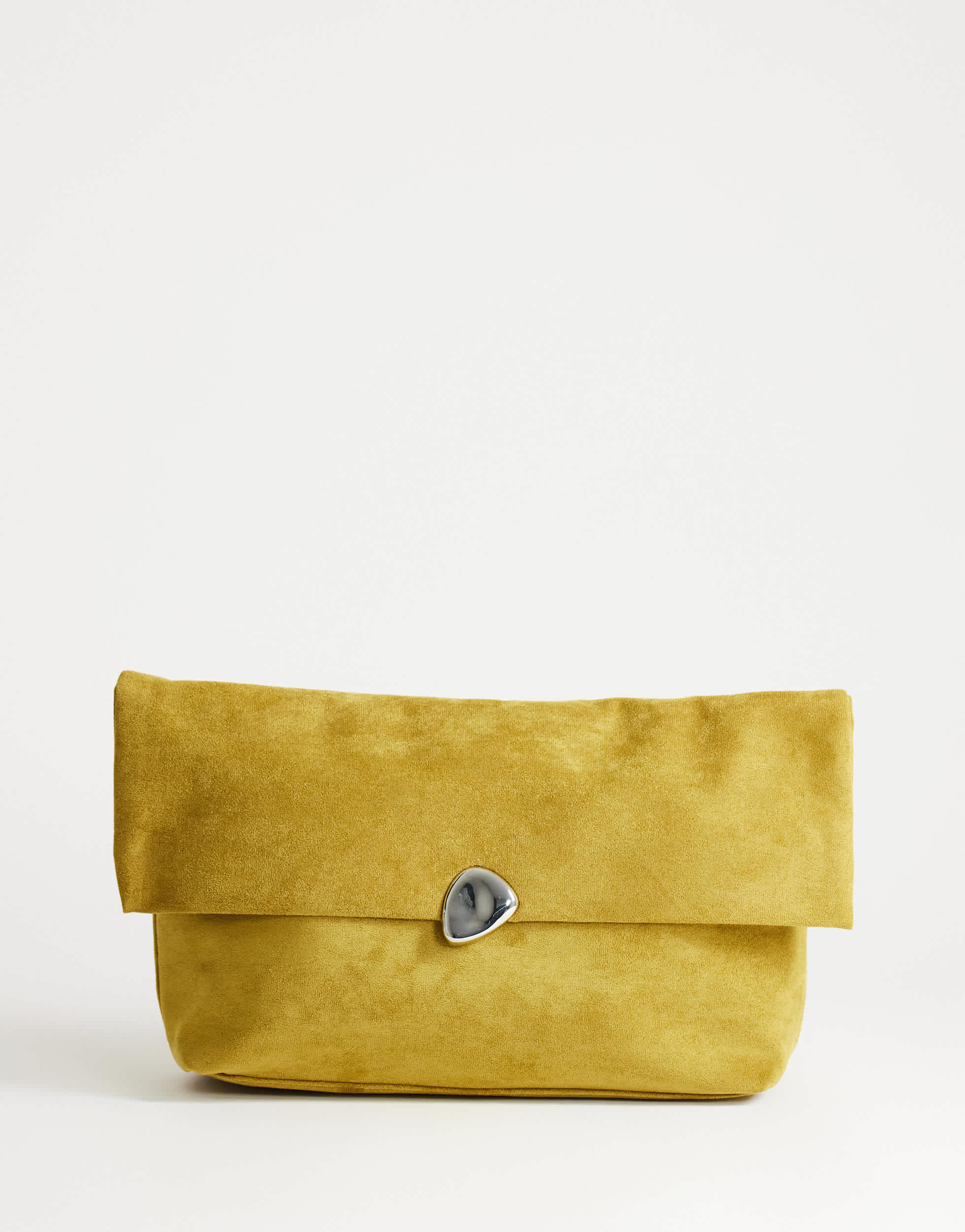 Topshop Gaia oversized suedette folded clutch bag with hardware in olive