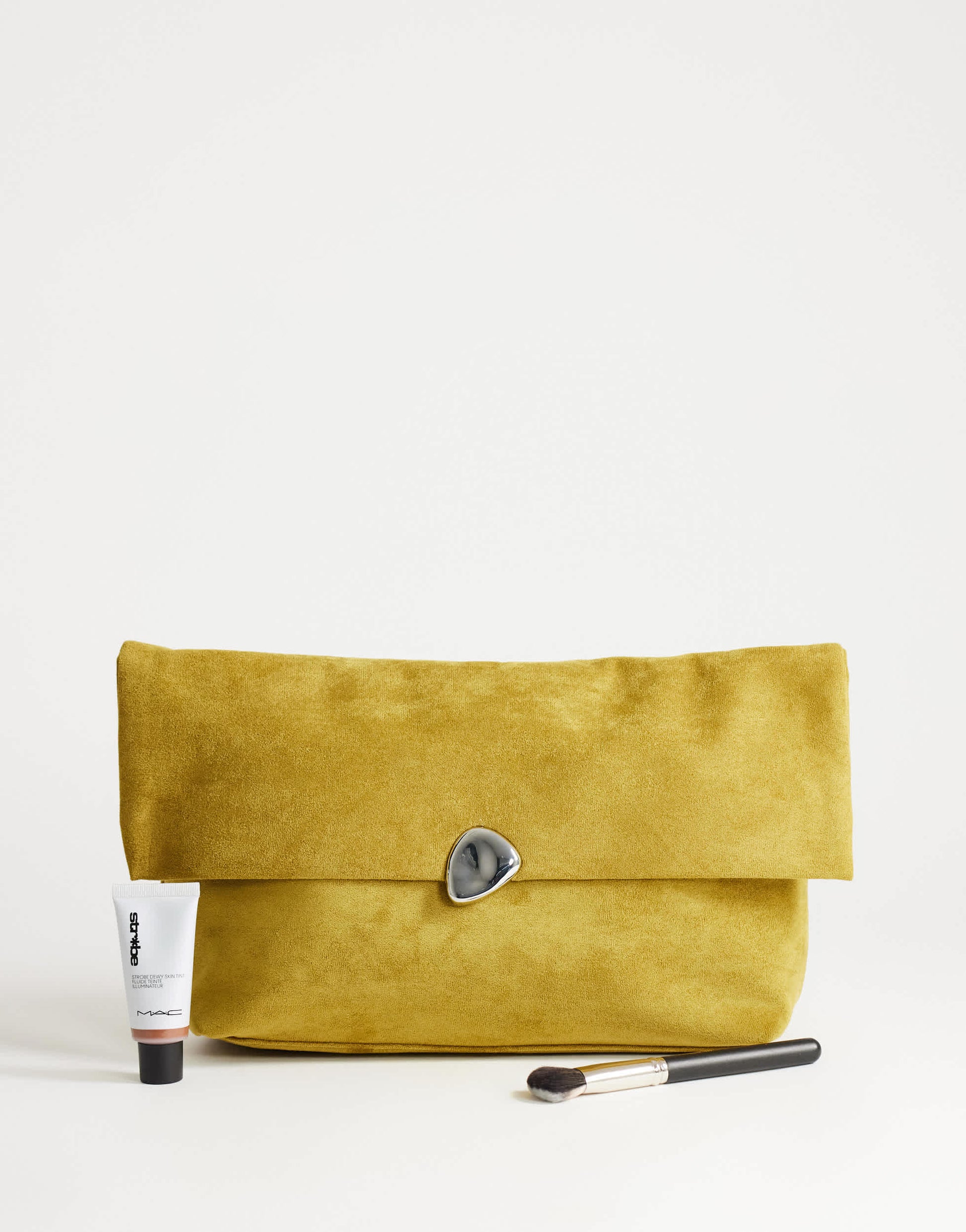Topshop Gaia oversized suedette folded clutch bag with hardware in olive