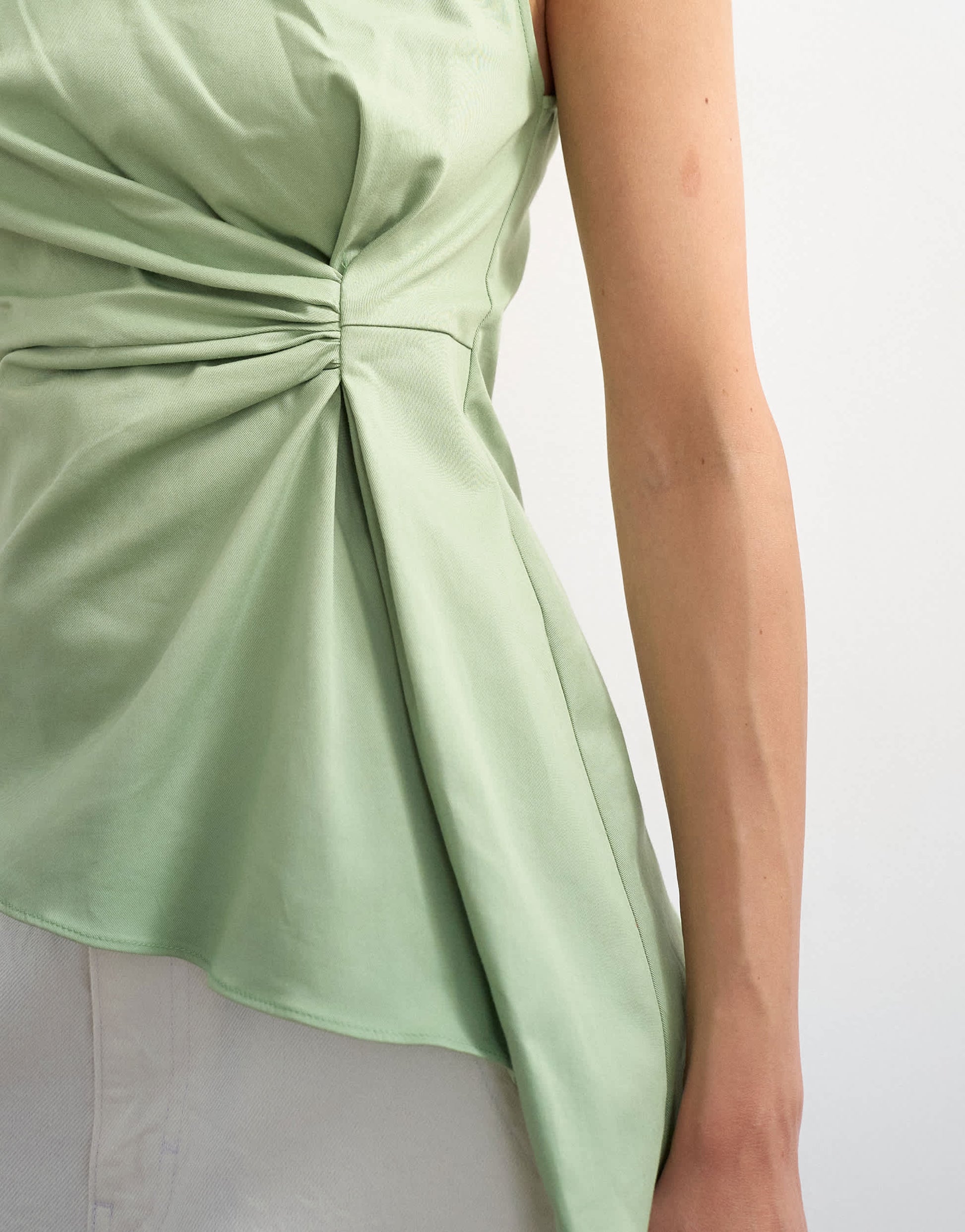 Topshop tuck side asym hem top in sage