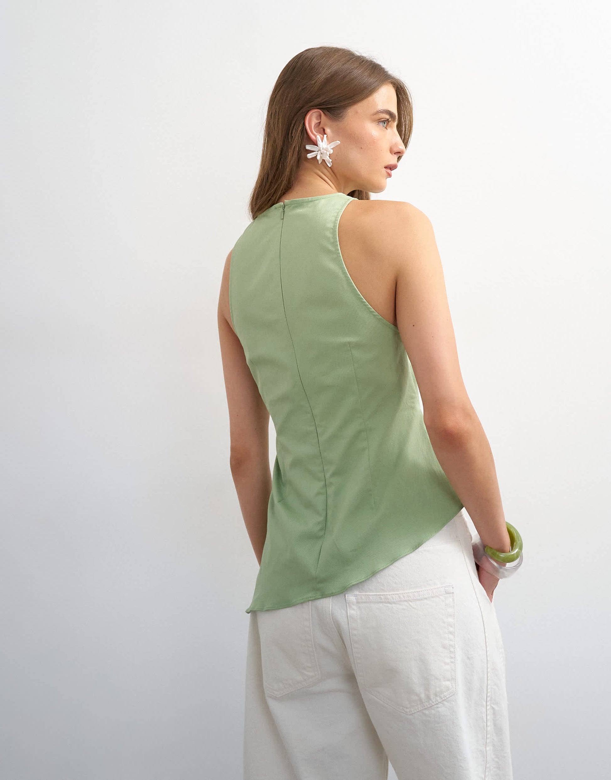 Topshop tuck side asym hem top in sage