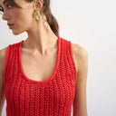 Topshop knitted low scoop crochet vest top in red
