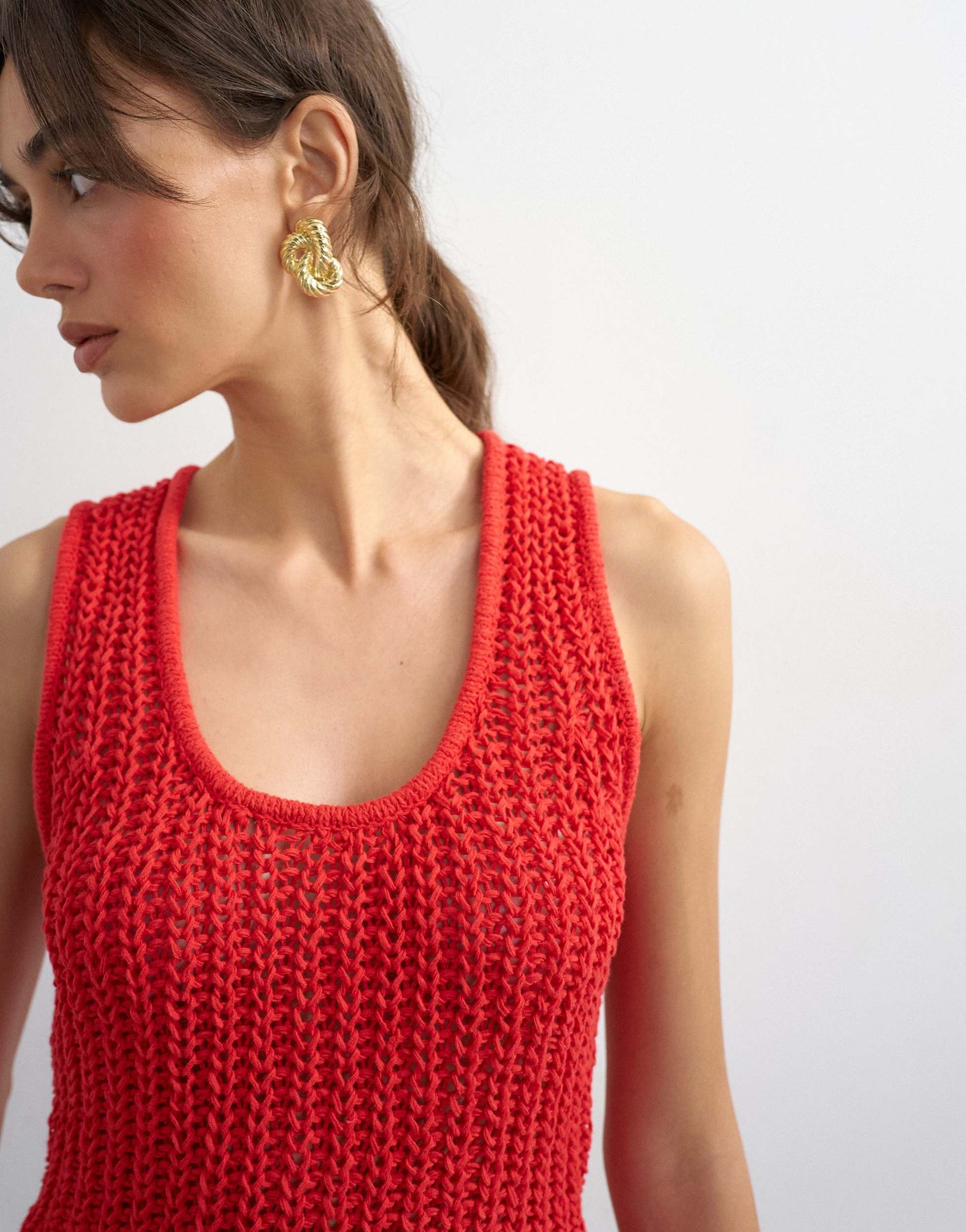 Topshop knitted low scoop crochet vest top in red