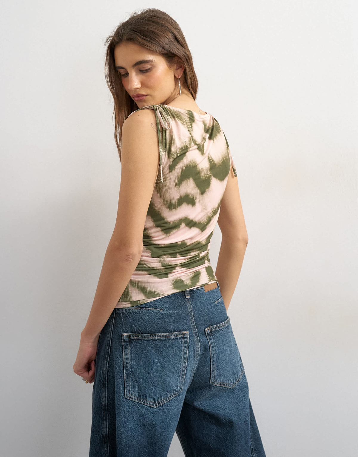 Topshop zebra print microfibre ruched shoulder tank in green