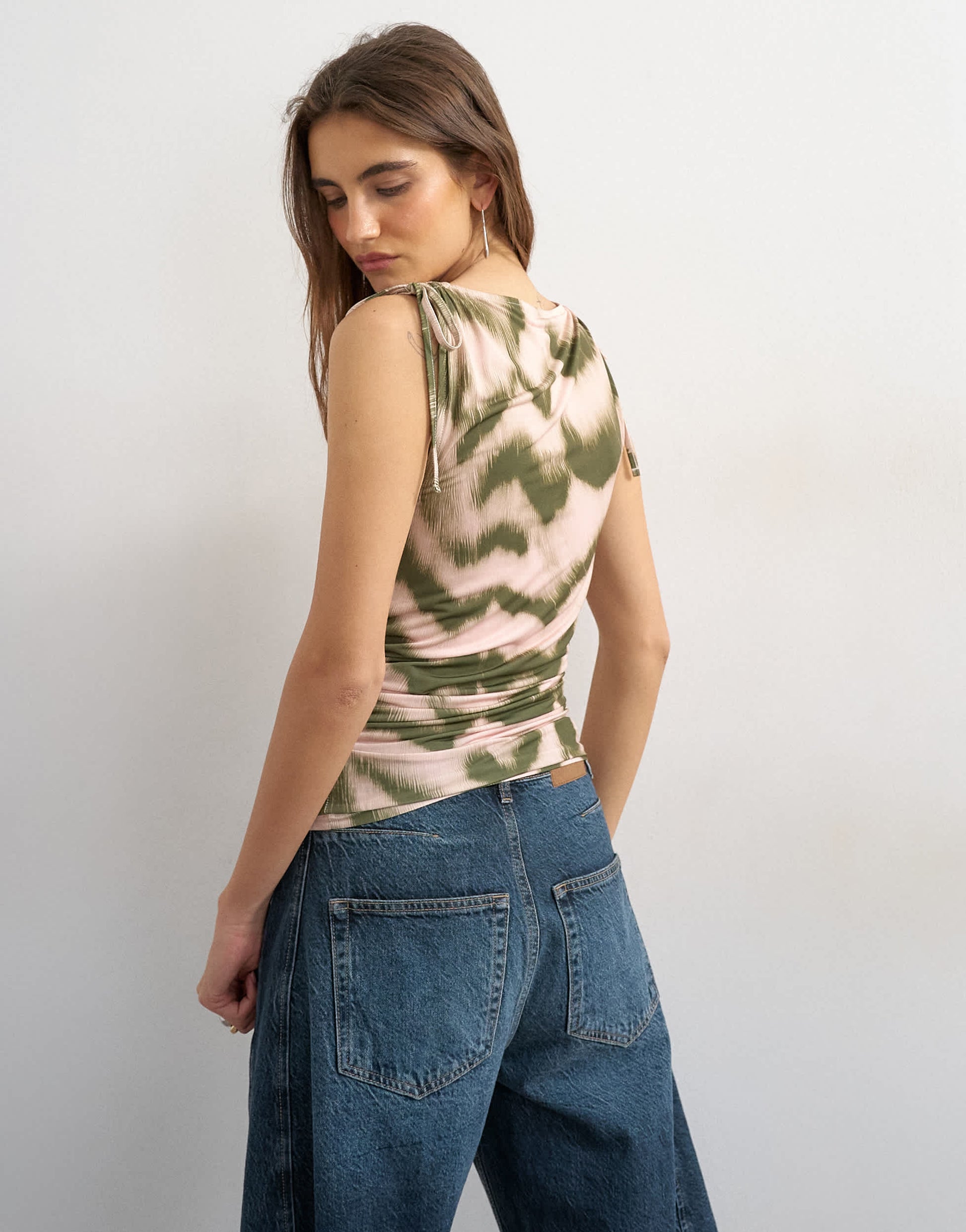 Topshop zebra print microfibre ruched shoulder tank in green