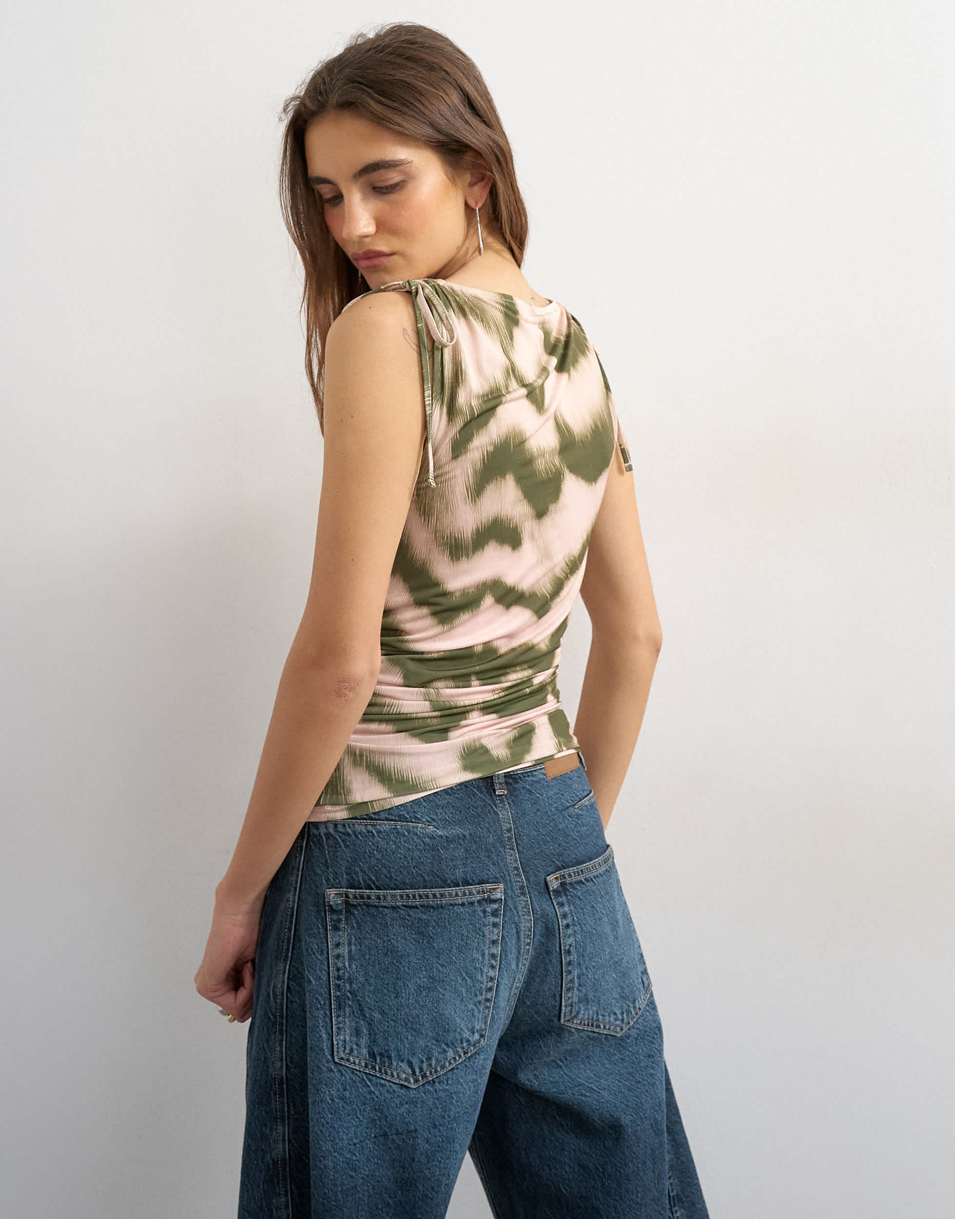 Topshop zebra print microfibre ruched shoulder tank in green