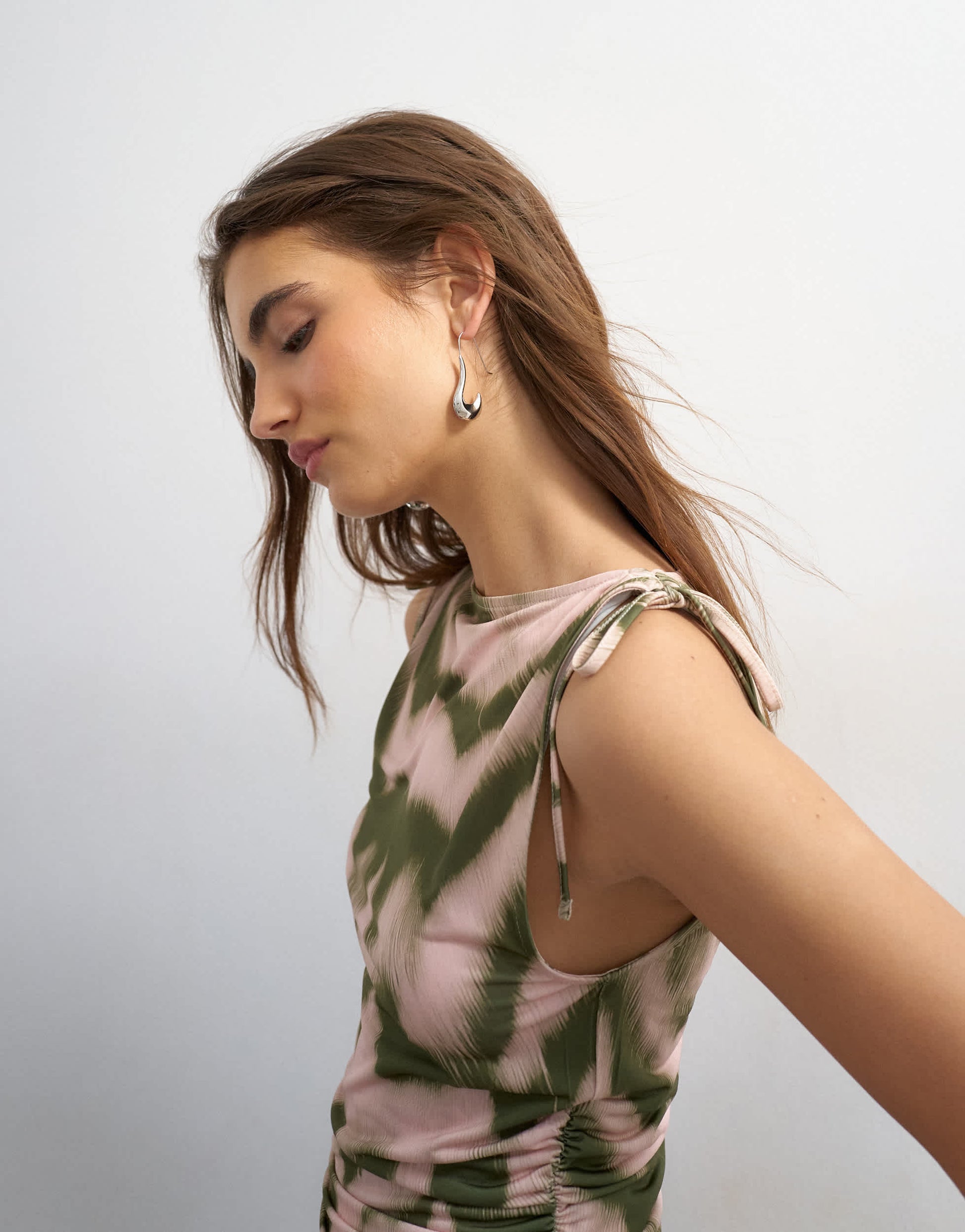 Topshop zebra print microfibre ruched shoulder tank in green
