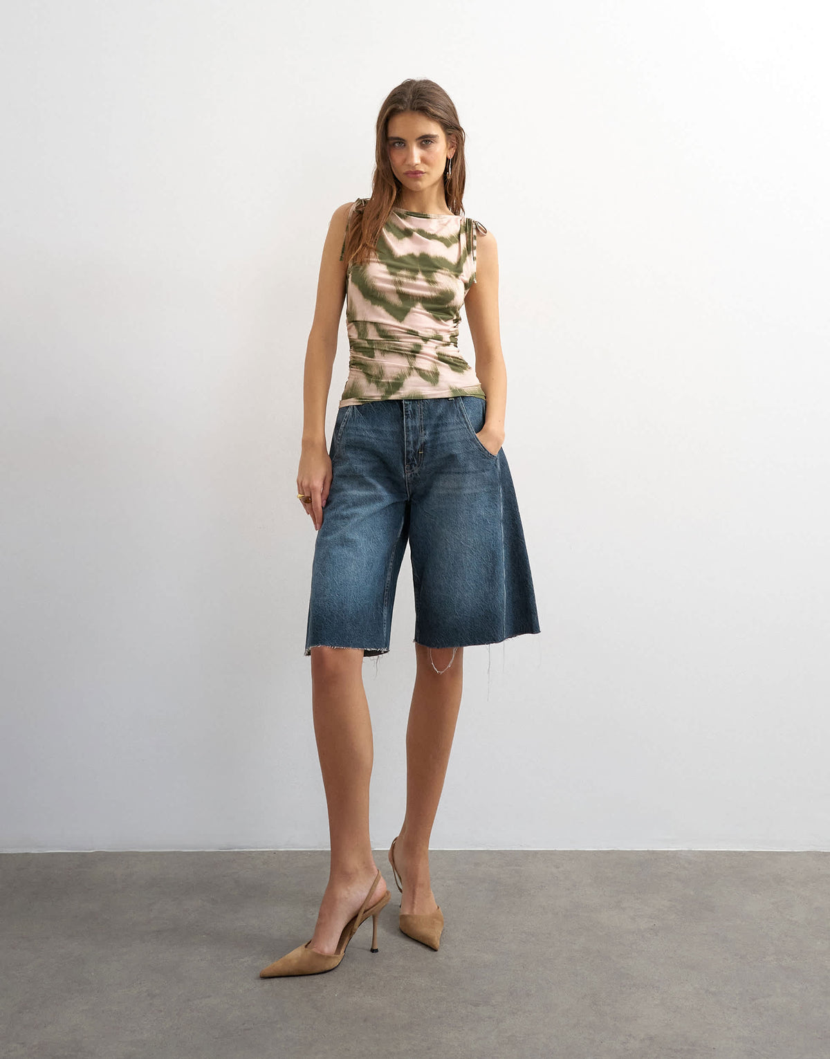 Topshop zebra print microfibre ruched shoulder tank in green