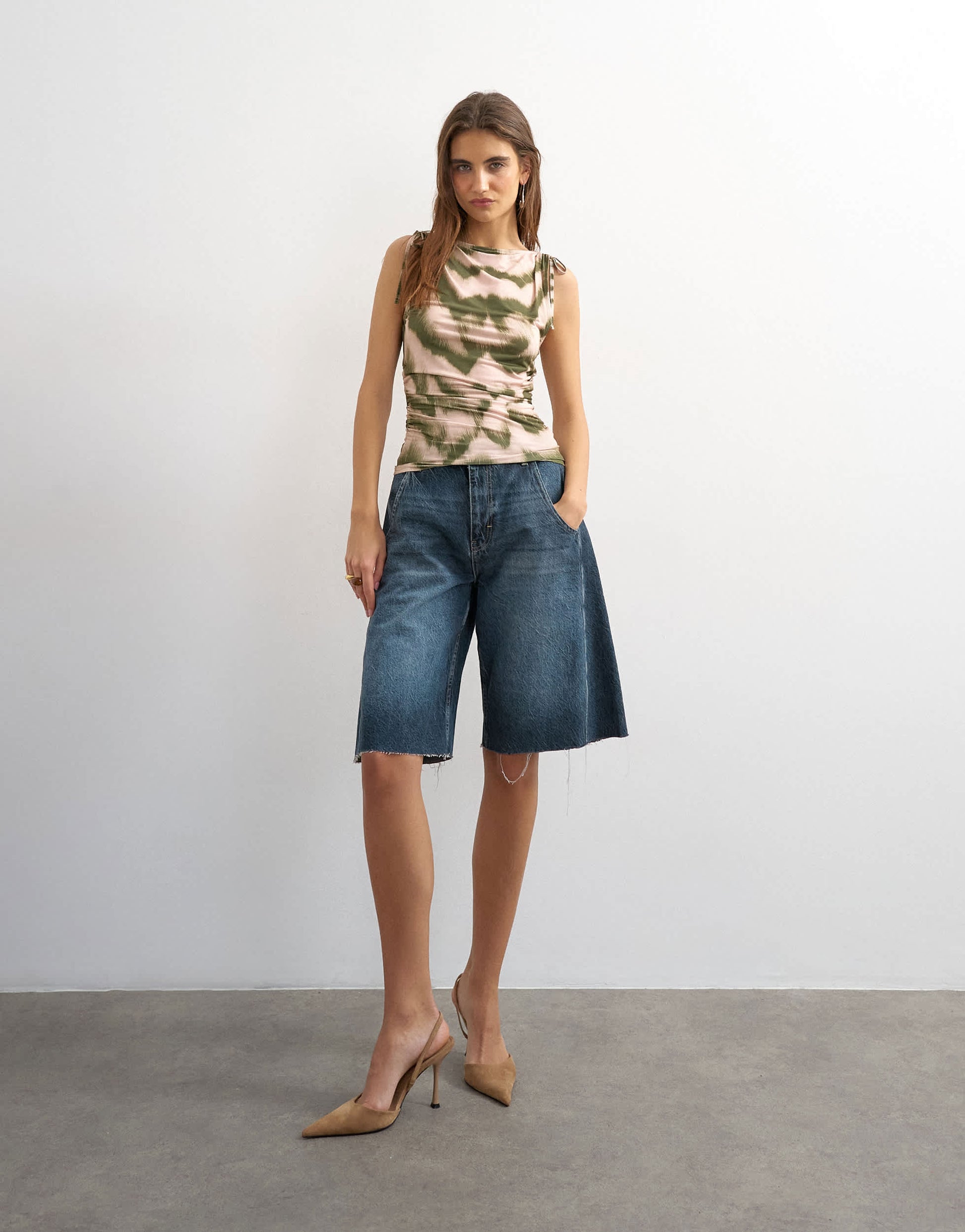 Topshop zebra print microfibre ruched shoulder tank in green