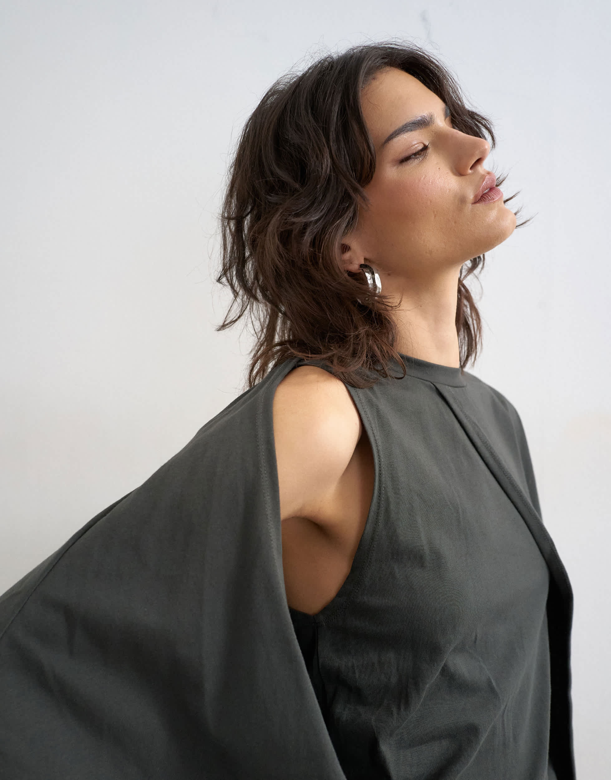 Topshop cape draped tee in charcoal