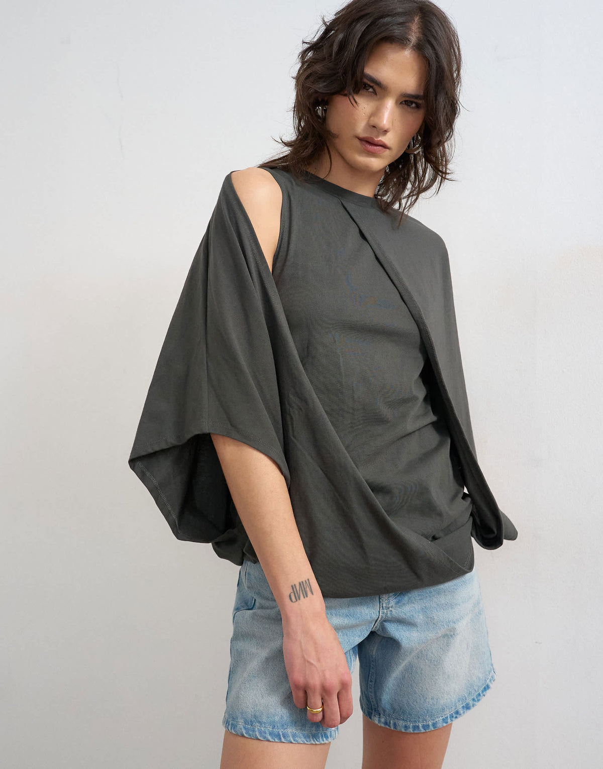 Topshop cape draped tee in charcoal