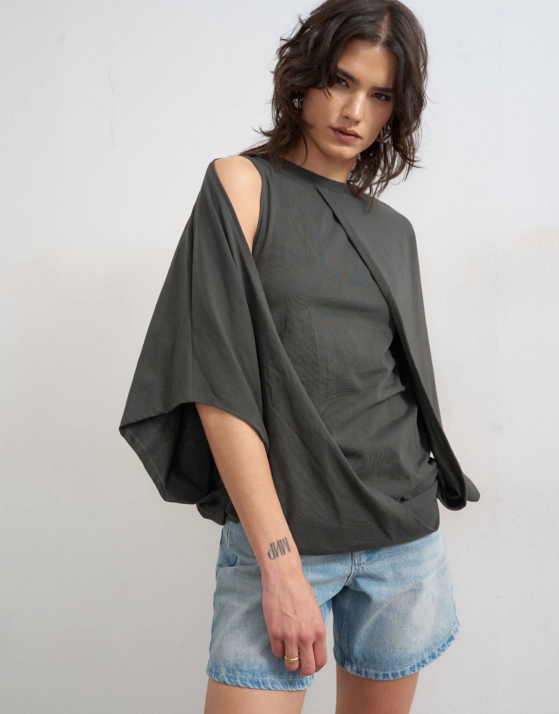 Topshop cape draped tee in charcoal