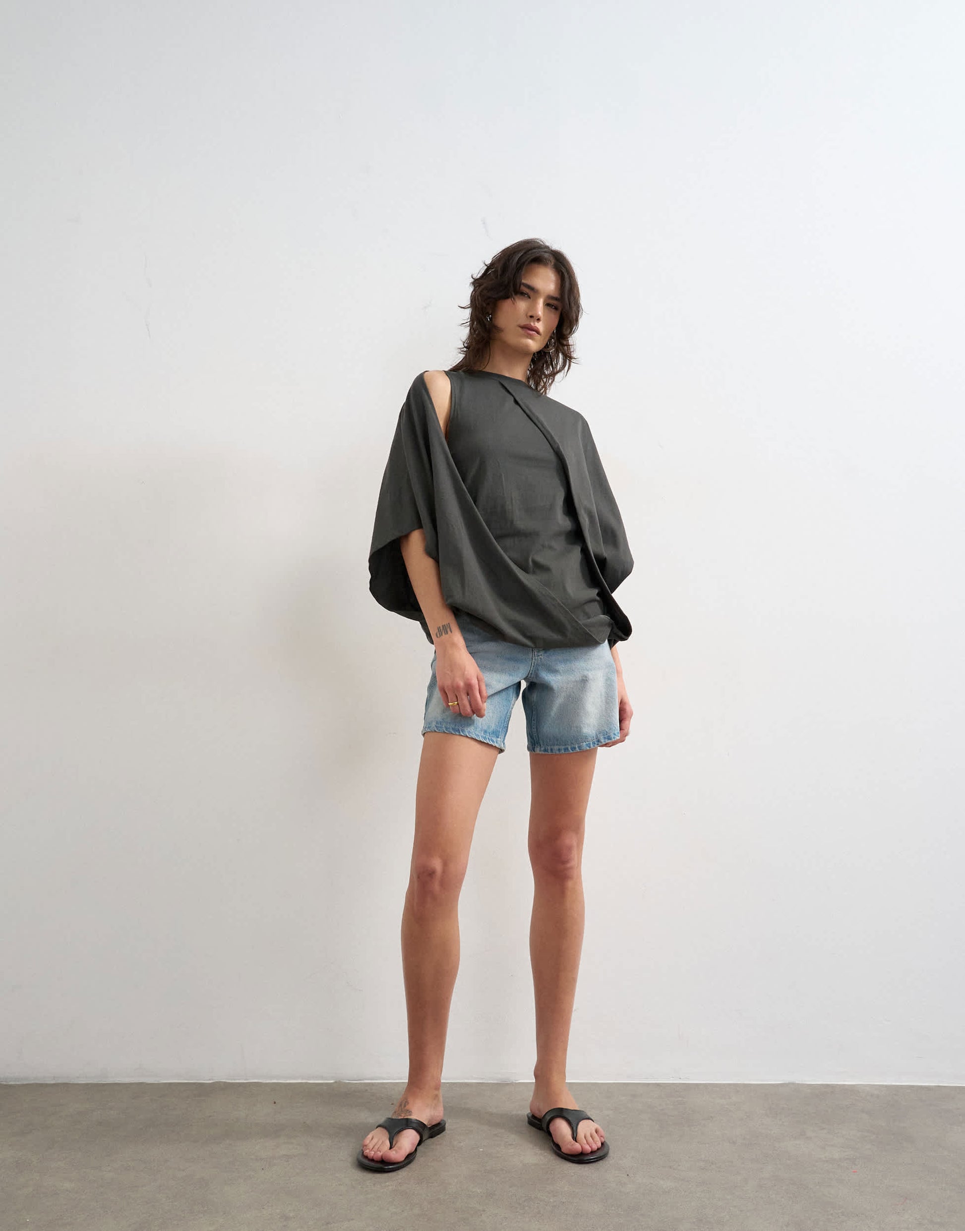 Topshop cape draped tee in charcoal