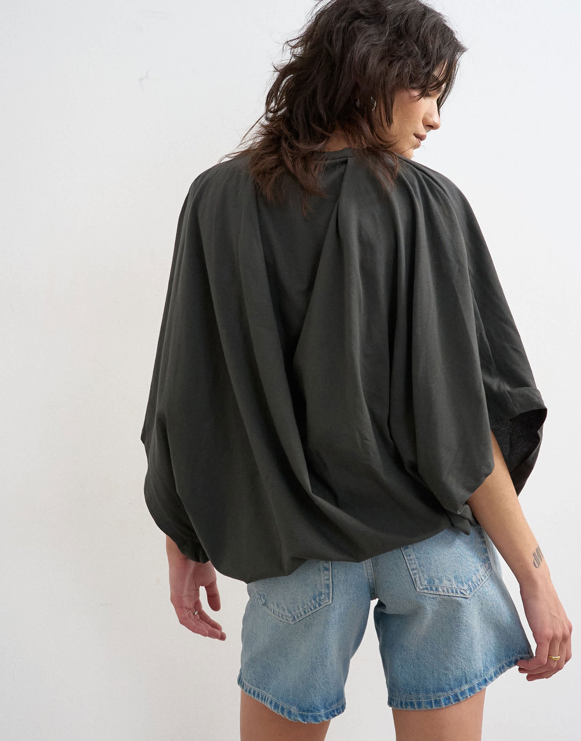 Topshop cape draped tee in charcoal