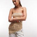 Topshop stripe bandeau ruched side asymmetric hem in yellow