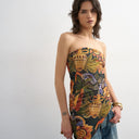 Topshop tropical print bandeau ruched side asymmetric hem in multi