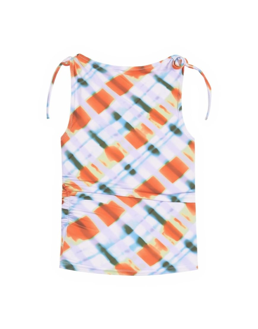 Topshop blurred check print microfibre ruched shoulder tank in lilac