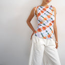 Topshop blurred check print microfibre ruched shoulder tank in lilac