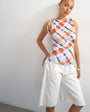 Topshop blurred check print microfibre ruched shoulder tank in lilac