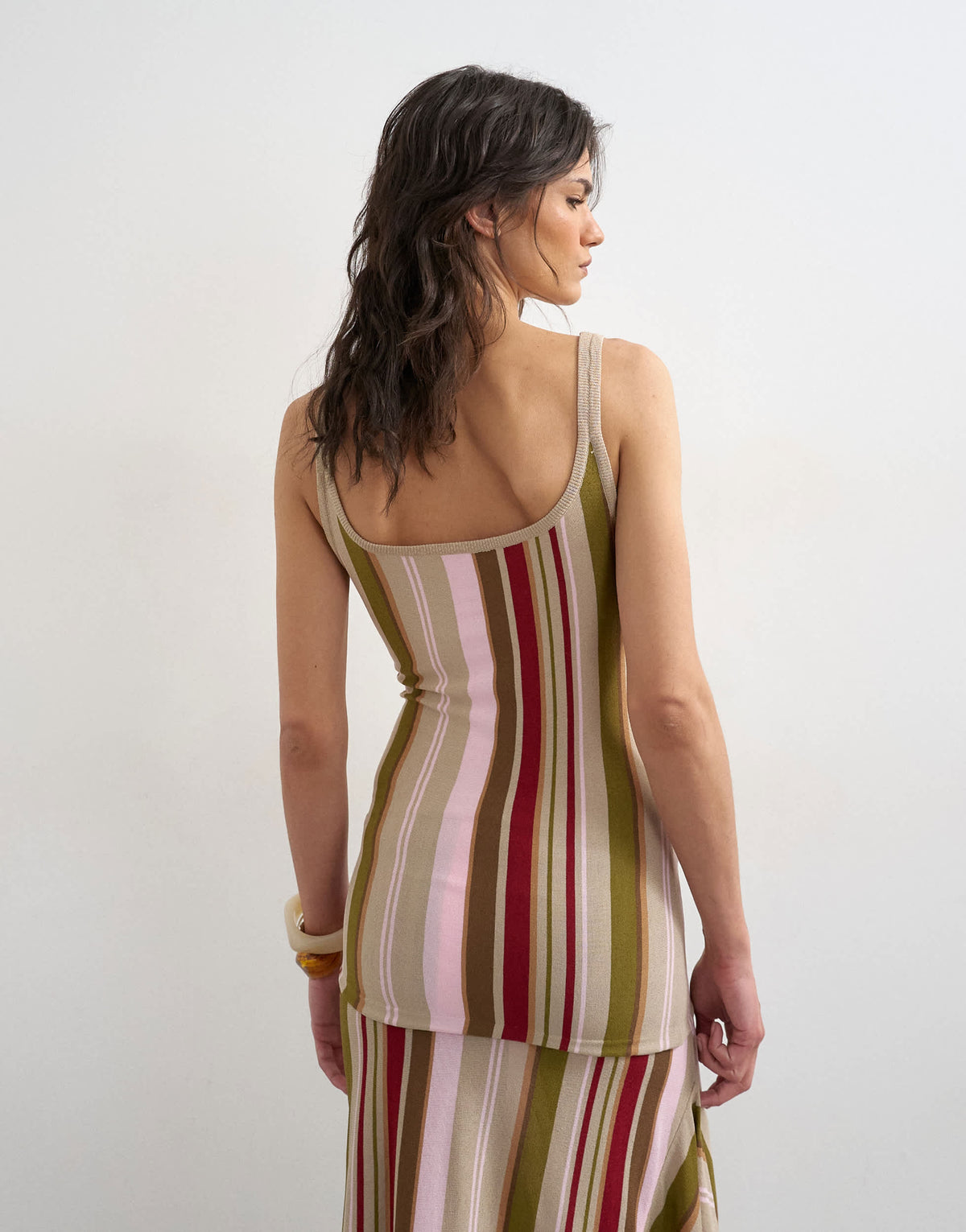 Topshop knitted stripe vest co-ord in green multi