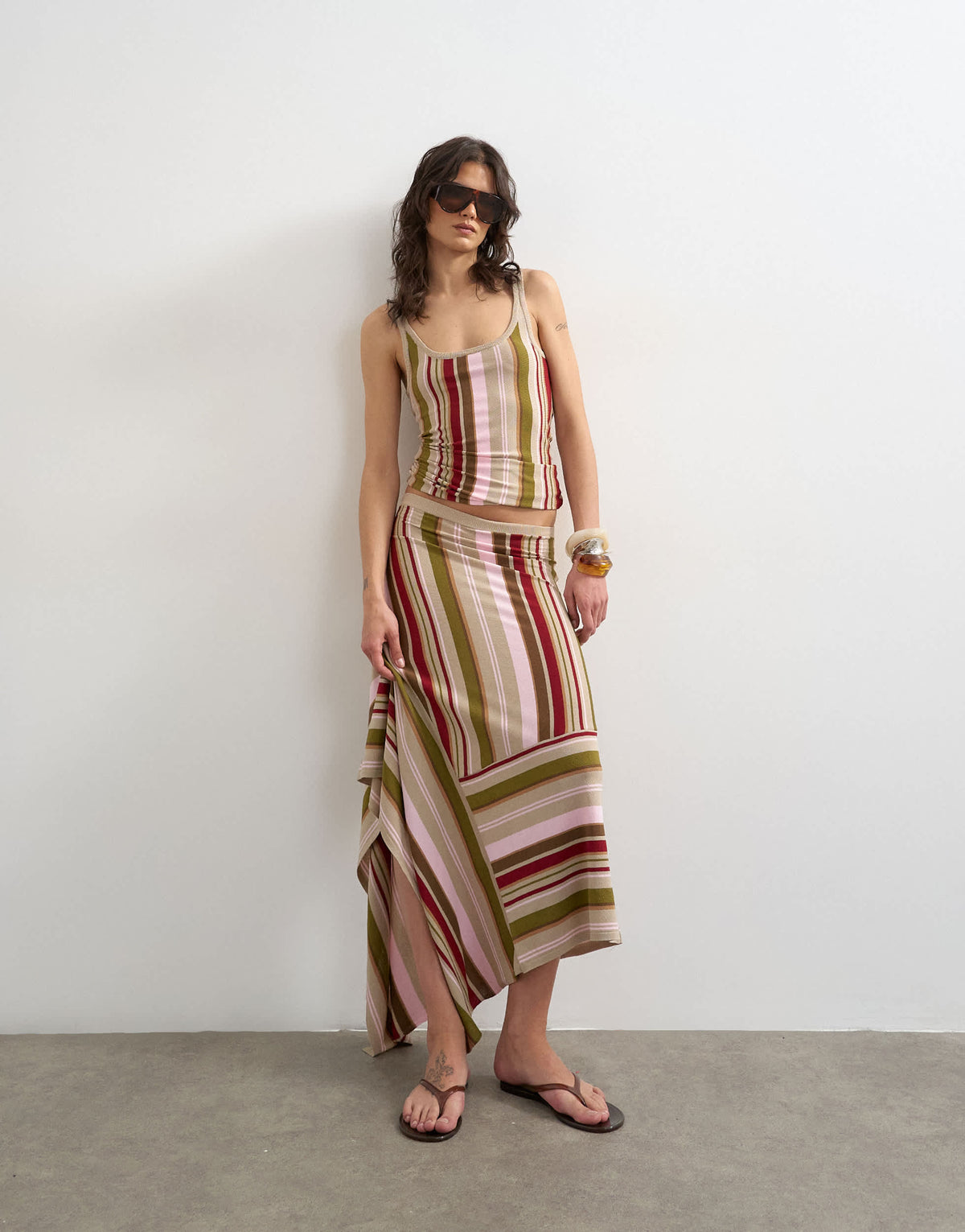 Topshop knitted stripe vest co-ord in green multi