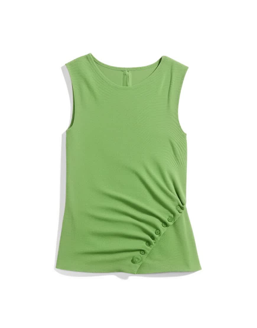 Topshop button detail slash neck ribbed top in olive green