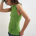 Topshop button detail slash neck ribbed top in olive green