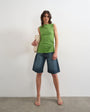 Topshop button detail slash neck ribbed top in olive green