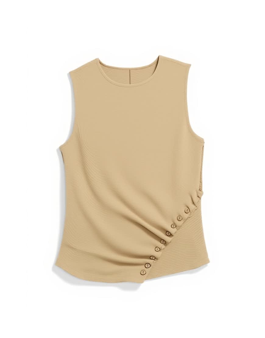 Topshop button detail slash neck ribbed top in oat