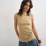 Topshop button detail slash neck ribbed top in oat