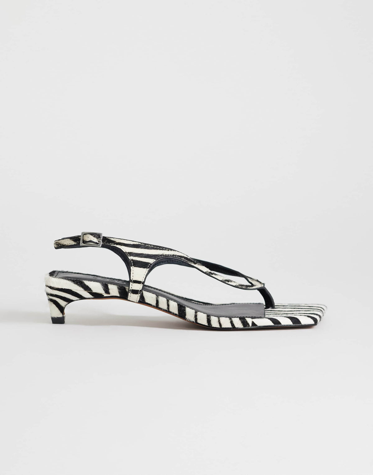 Topshop Sunshine toe thong mid heel sandal in zebra hair on real leather