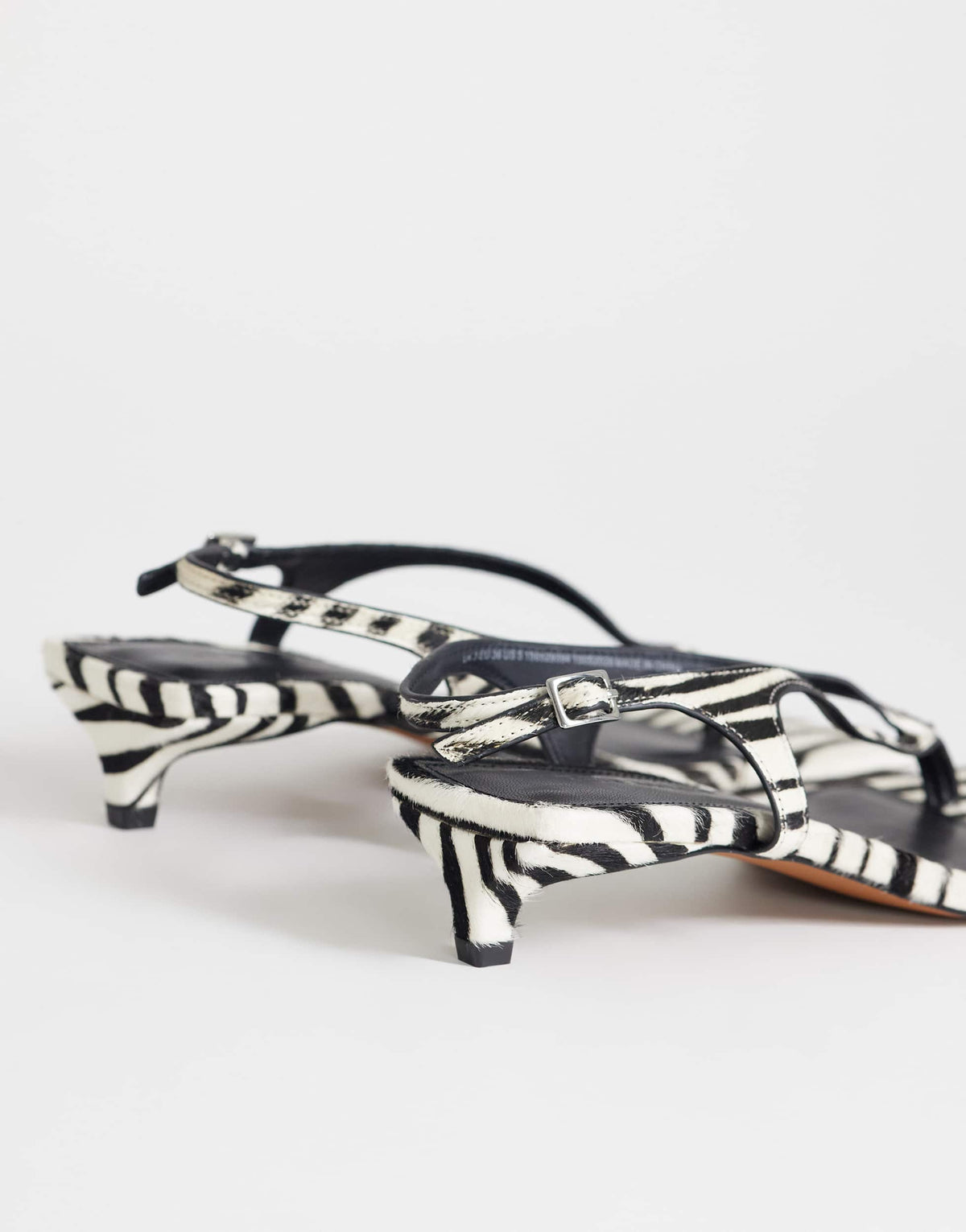 Topshop Sunshine toe thong mid heel sandal in zebra hair on real leather