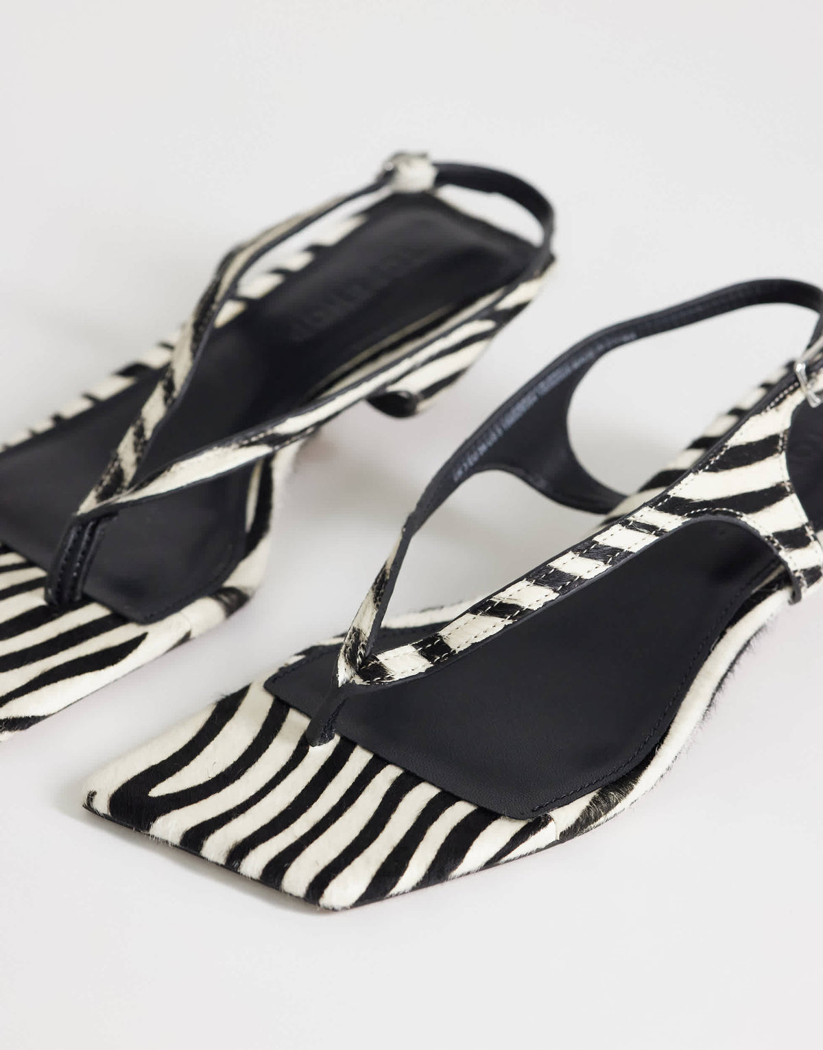 Topshop Sunshine toe thong mid heel sandal in zebra hair on real leather
