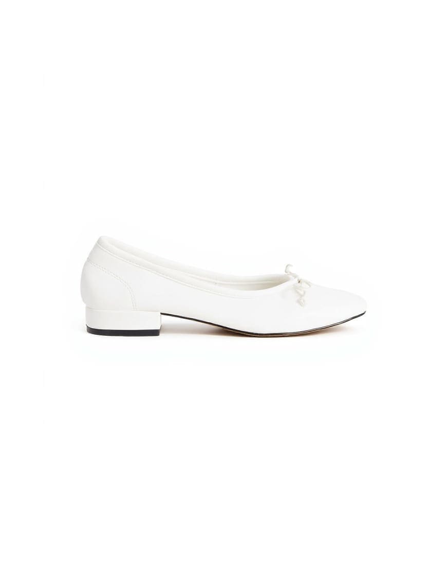 Topshop Dottie block heel ballet shoe in white