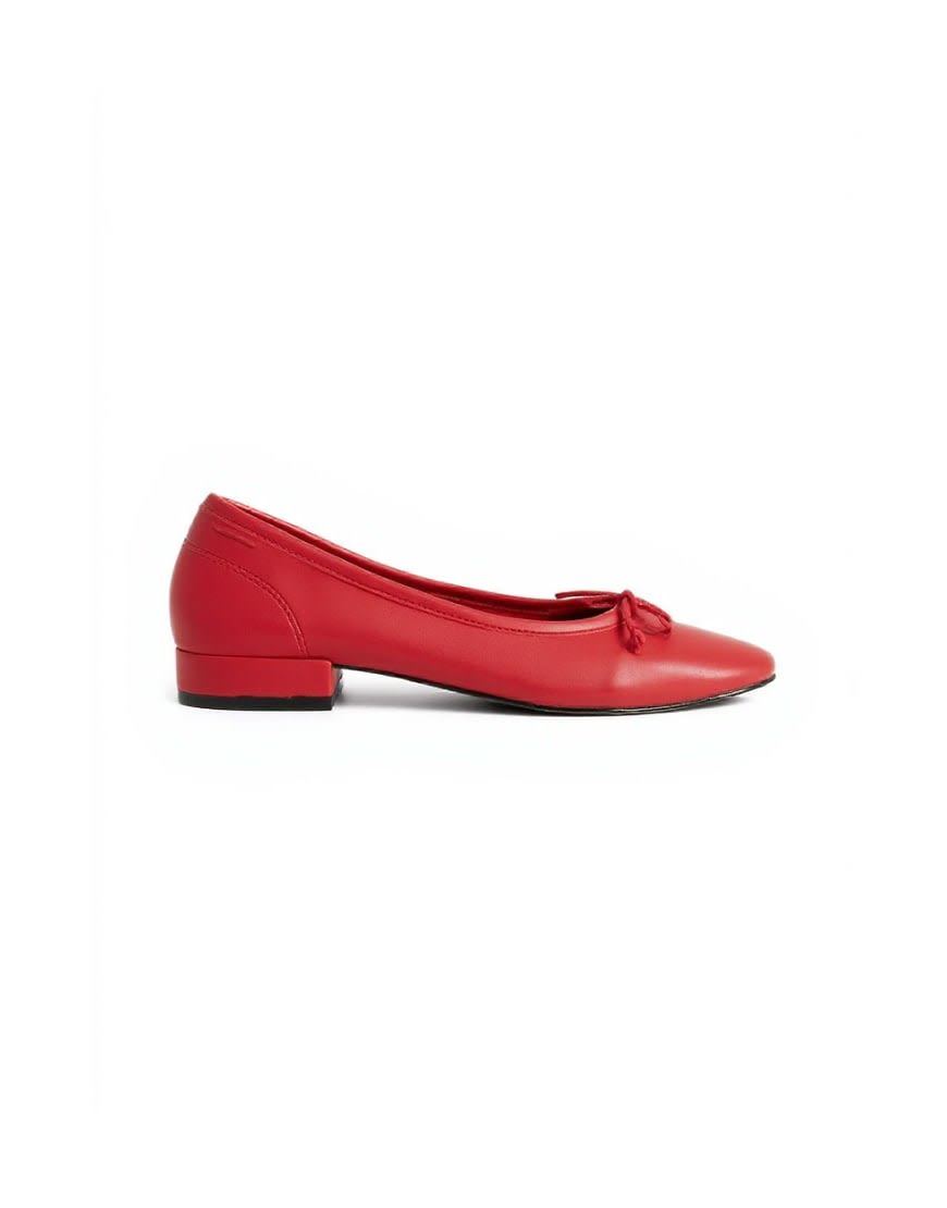 Topshop Dottie block heel ballet shoe in red