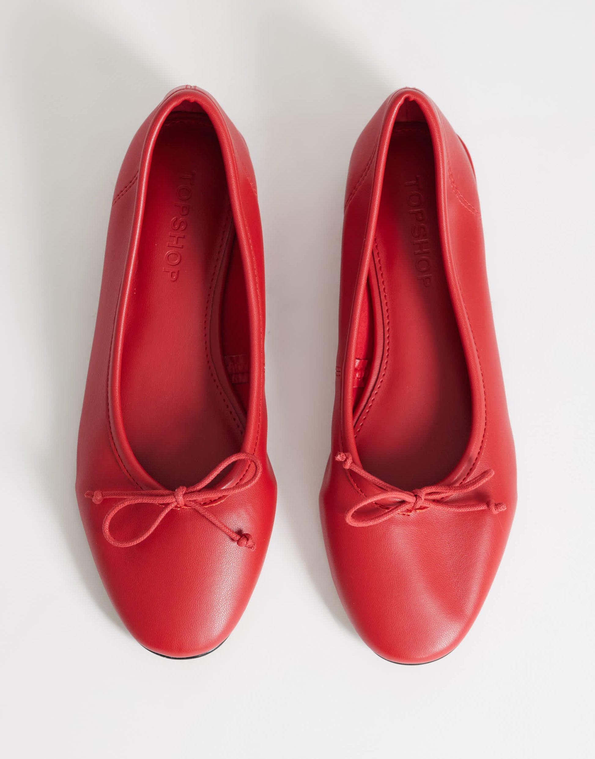 Topshop Dottie block heel ballet shoe in red