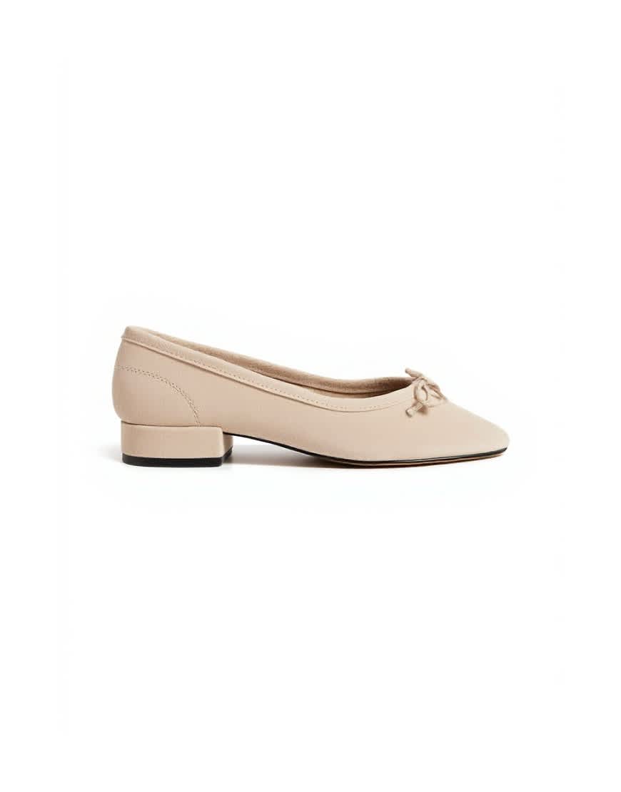 Topshop Dottie real suede block heel ballet shoe in taupe