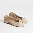 Topshop Dottie real suede block heel ballet shoe in taupe