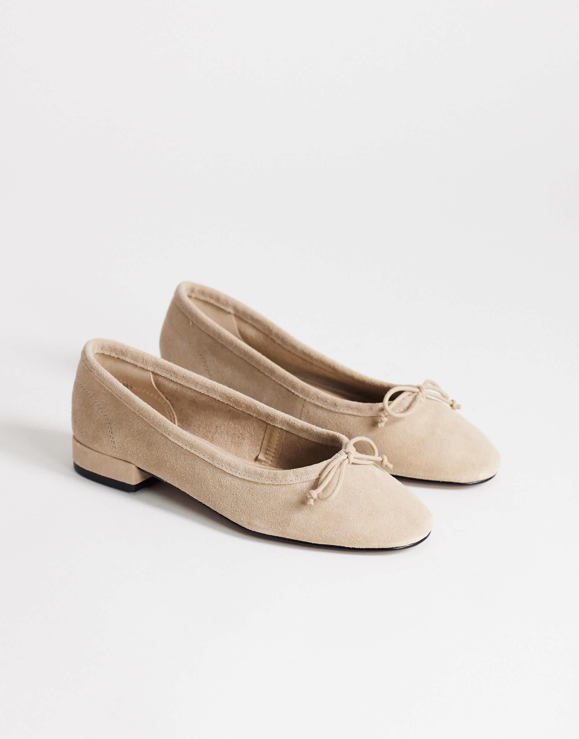 Topshop Dottie real suede block heel ballet shoe in taupe