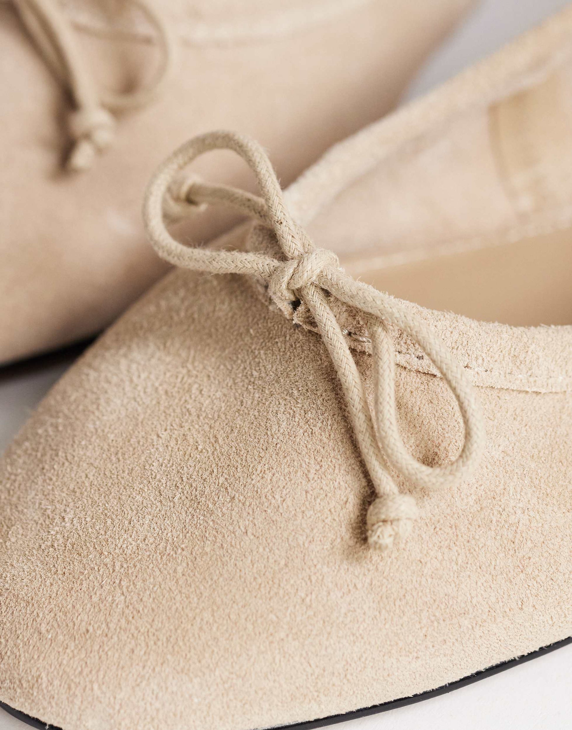Topshop Dottie real suede block heel ballet shoe in taupe