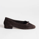 Topshop Dottie real suede block heel ballet shoe in chocolate